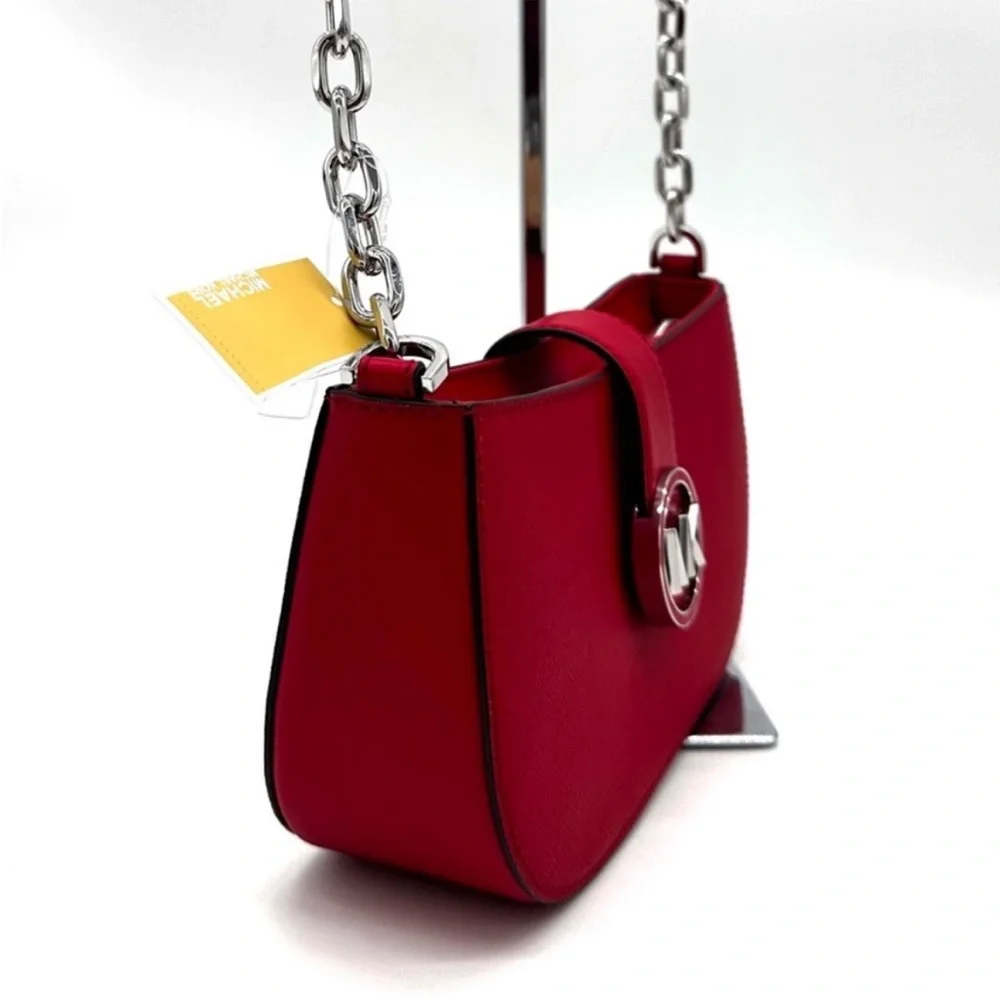 Michael Kors Carmen Small Pouchette Crossbody Bag Red/Silver - Picture 6 of 11